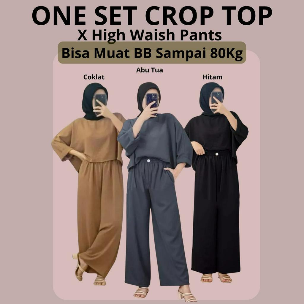 Charyatink - one set crop top / setelan wanita Bahan Crinkle Up to 80kg