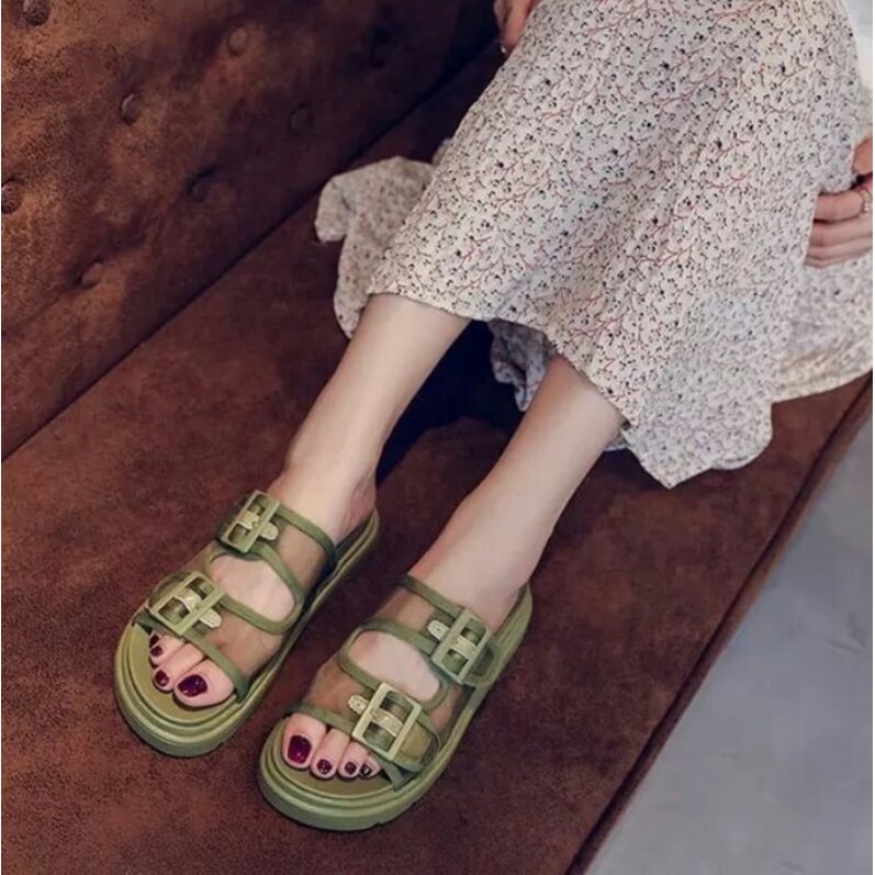 AGI0399 Sandal Slop Wanita Fashion Import Double Strap Buckle Ready Jakarta Bisa COD (With Box)