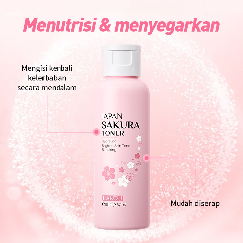 LAIKOU Japan Sakura Toner Cherry Blossom Serum Air Menutrisi Mengurangi Bintik-bintik Mengencangkan Kulit 100ML