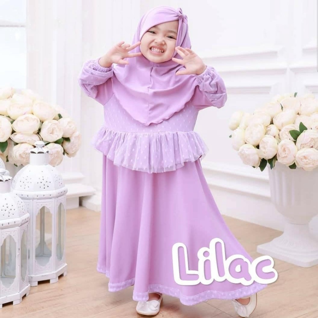 Baju Brukat Anak Perempuan Import Yuna Kids Syari /Dress Brokat Gaun Kondangan Cewek Pesta Free Jilbab Usia 5 Tahun /Gamis Anak Modern
