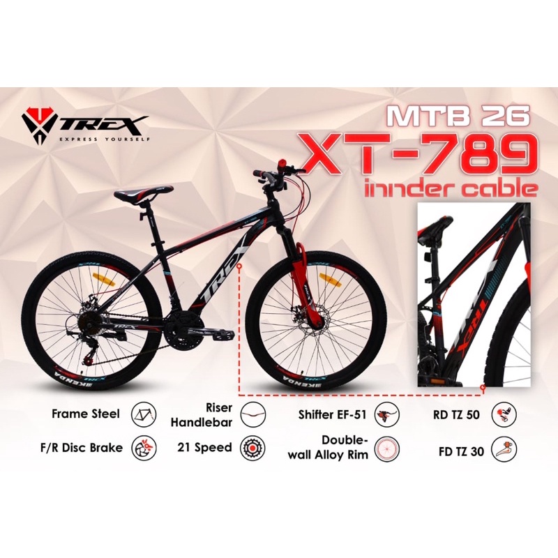 Sepeda Gunung MTB 26 TREX XT 789  21 Speed Inner Cable