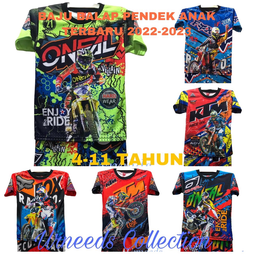 Setelan Jersey Balap Anak Lengan Pendek Bahan Polyester Full Print Motif Balap