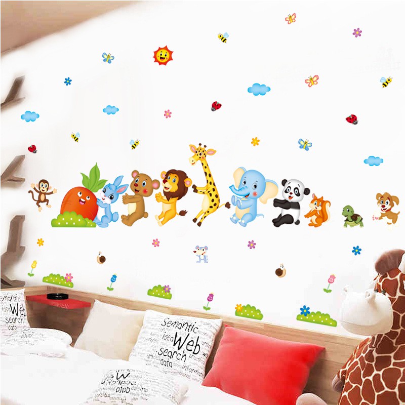 RELIZA WALL STICKER ANIMAL ANAK KIDS GAJAH PANDA JERAPAH SINGA HEWAN STIKER DINDING XL 8221