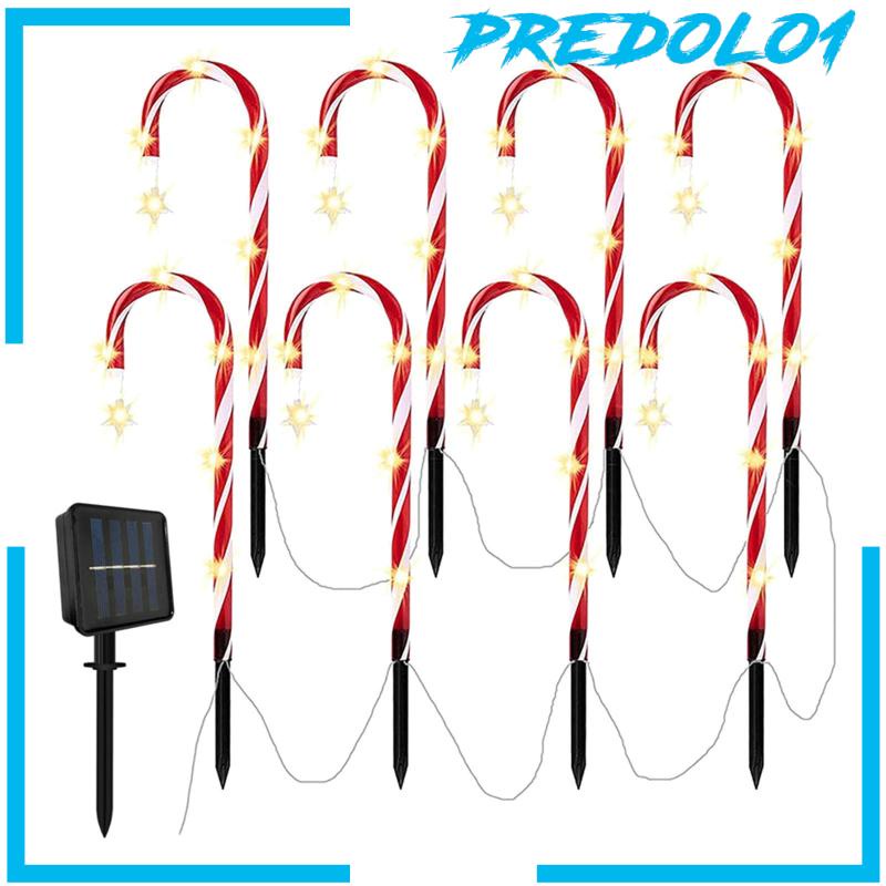 [PREDOLO1] 8Pcs Candy Cane Lights Portable Solar Christmas LED Lamp for Garden Yard