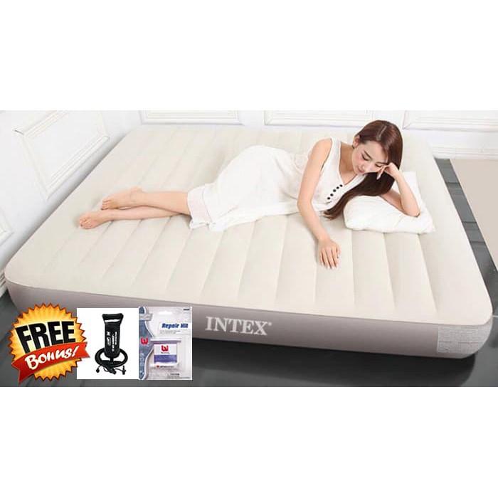 Dijual Kasur Angin HIGH QUALITY   INTEX DURA BEAM DOUBLE POMPA  137x191x25cm  Murah