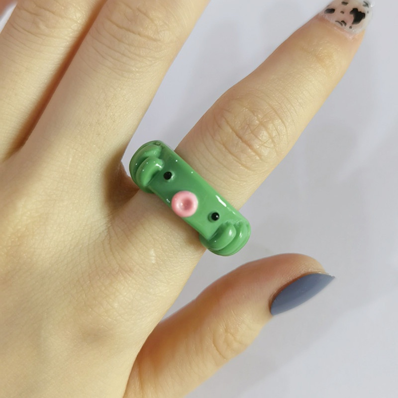 1pc Cincin Model Terbuka Adjustable Desain Kartun Beruang Kecil Bahan Resin Warna Permen Untuk Pesta