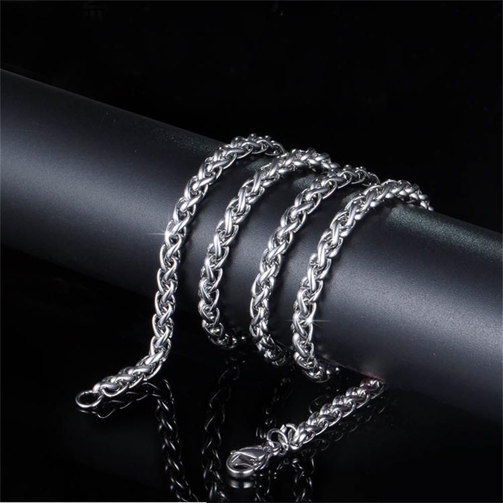 ROW 3/4/5/6MM Braided Wheat Chain Women Men Heavy Link Stainless Steel Necklace Fashion Silver Color Cool Punk Gothic Choker Metal Collar