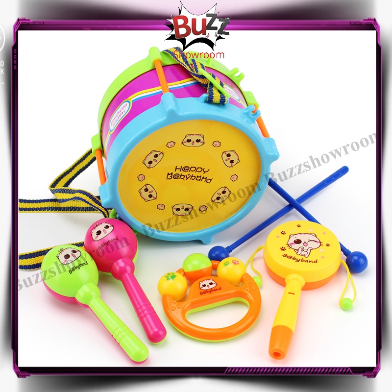 Baby Mini Drum Set 5 in 1 Mainan Anak Jazz Drum Bayi Music Rattle Gigit