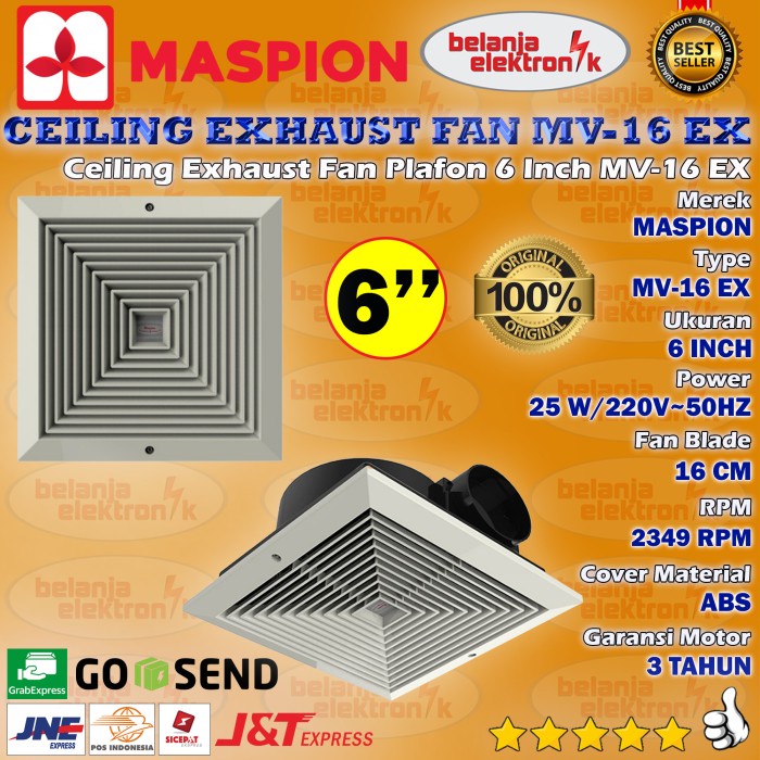 MASPION CEILING EXHAUST FAN PLAFON MV-16 EX 6 INCH