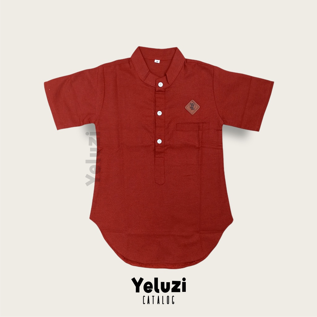 BAJU KOKO KURTA ANAK LAKI LAKI 2thn-8thn - Koko Kurta Anak Murah Katun Rami - Merah Bata Hijau Botol