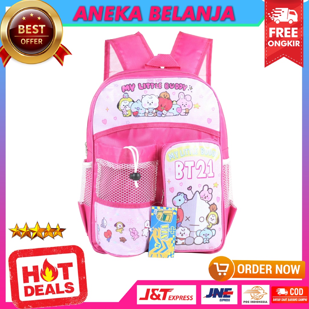 Tas Sekolah Anak PAUD TK Motif Boneka Warna Pink Cocok Untuk Anak Perempuan Lucu Imut Multifungsi