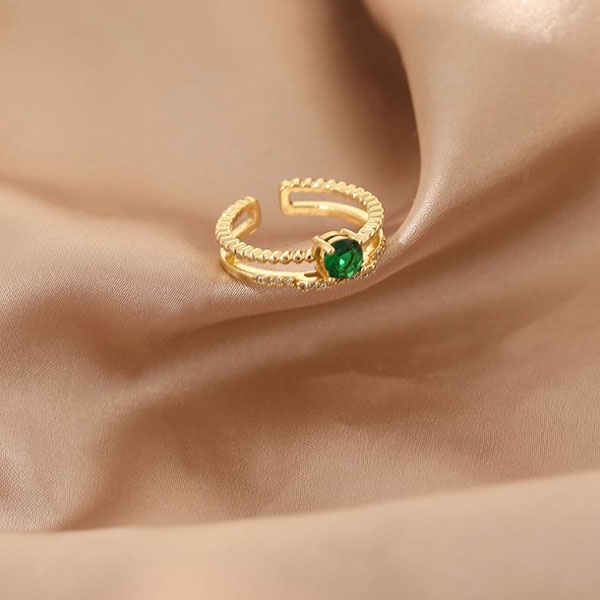 cincin retro emerald double layer rings jci079 (2J3)