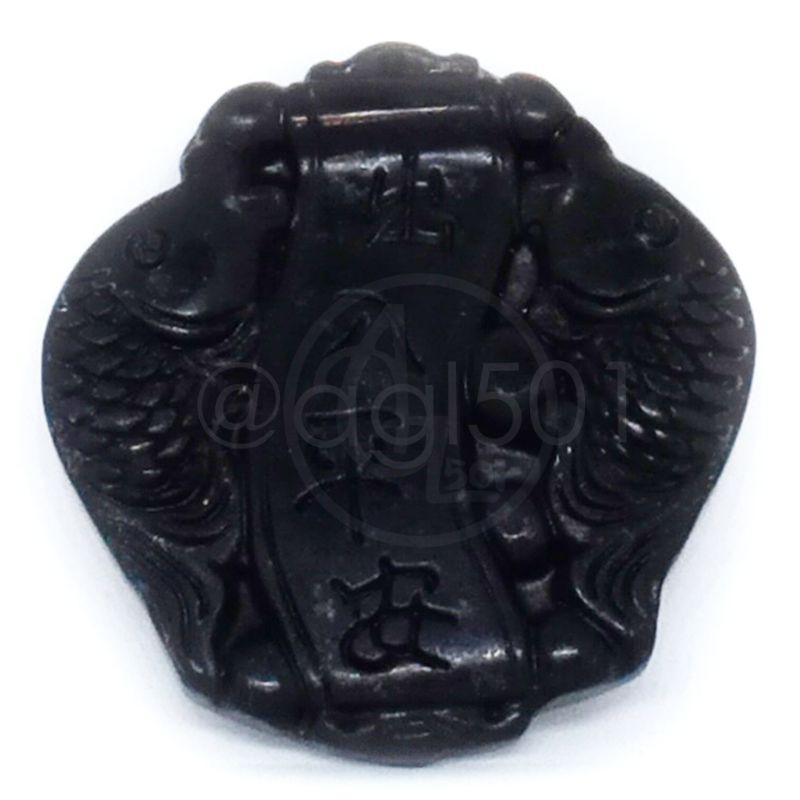 Mata Kalung/Liontin Ukiran Ikan Keberuntungan Batu Giok Hitam Alami/Natural Black Jade Asli Alam 5