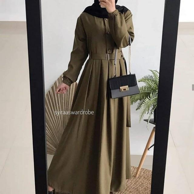 GAMIS POLOS MONNA BELT MOSCREPE PREMIUM GAMIS SYAR I ASDF