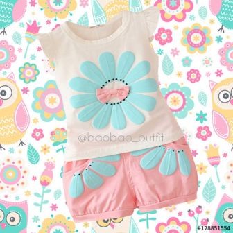 Setelan Baju Anak Perempuan Motif Bunga
