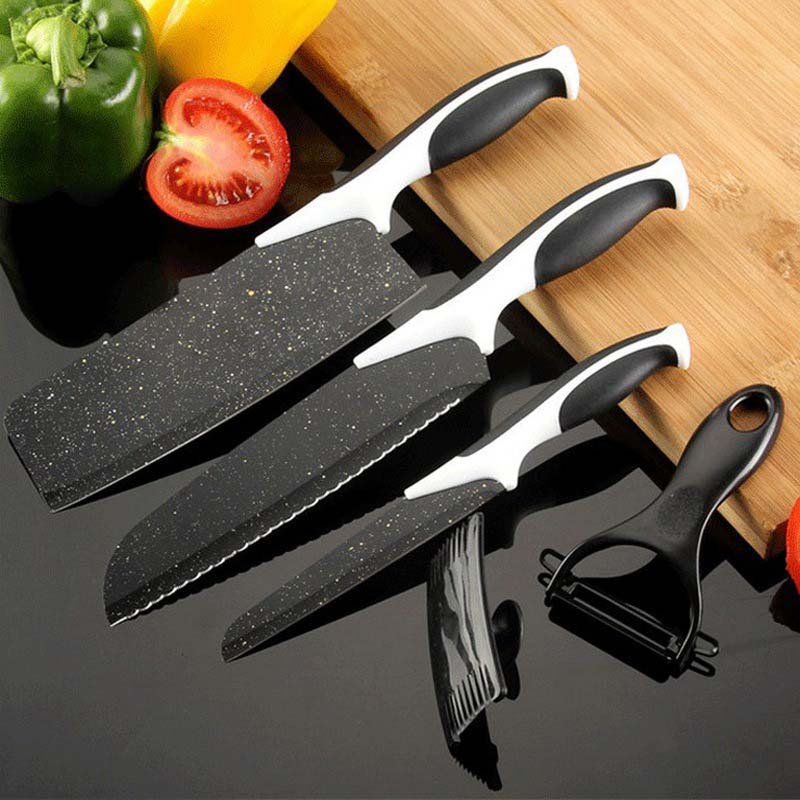 HOVELSHOP Pisau Dapur Set 5 in 1 Keramik Chef Knife Peeler Alat Pemotong Pengupas Buah Batu Maifan Tajam Anti Karat