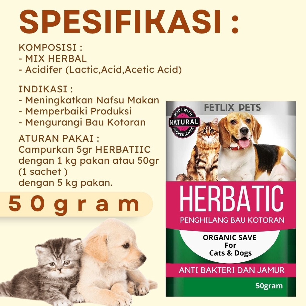 Serbuk HERBATIC Penghilang Bau Kotoran untuk kucing aman buat anakan FEZONE