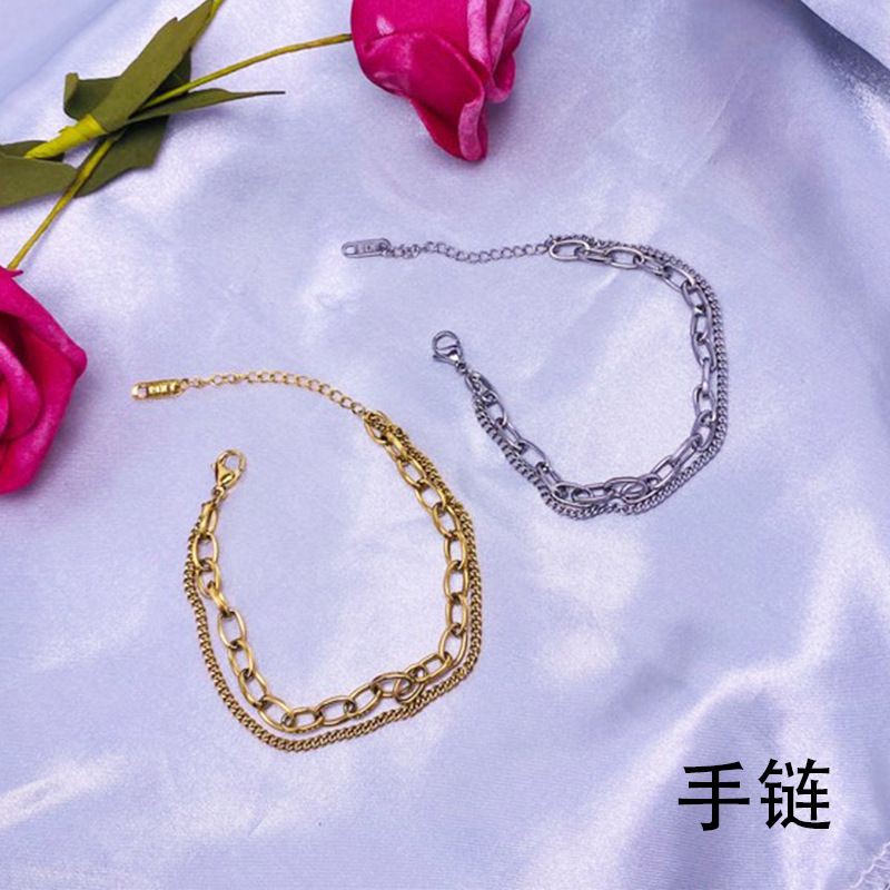 Gelang Tebal Rantai Kombinasi Titanium Korea Style Wanita Anti Karat - ercassia