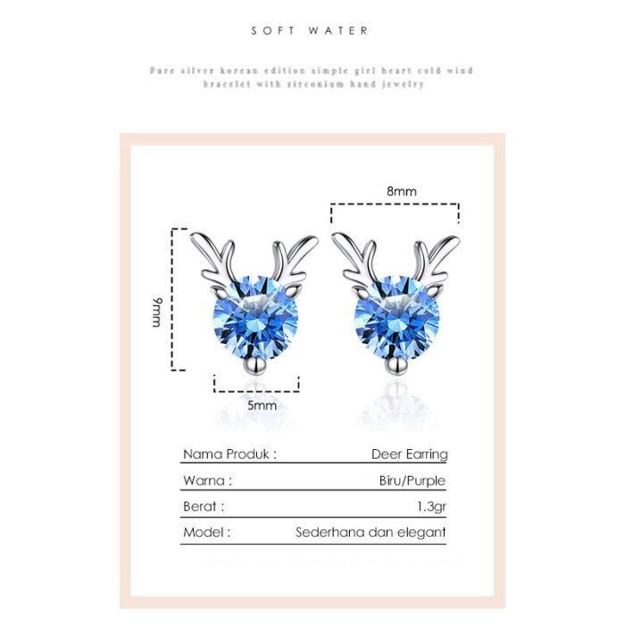 TT-ERE34D Tino Anting Titanium Perhiasan Wanita Silver 925 Dengan Permata Zircon/Anting Tusuk Wanita Model Tanduk Rusa Premium