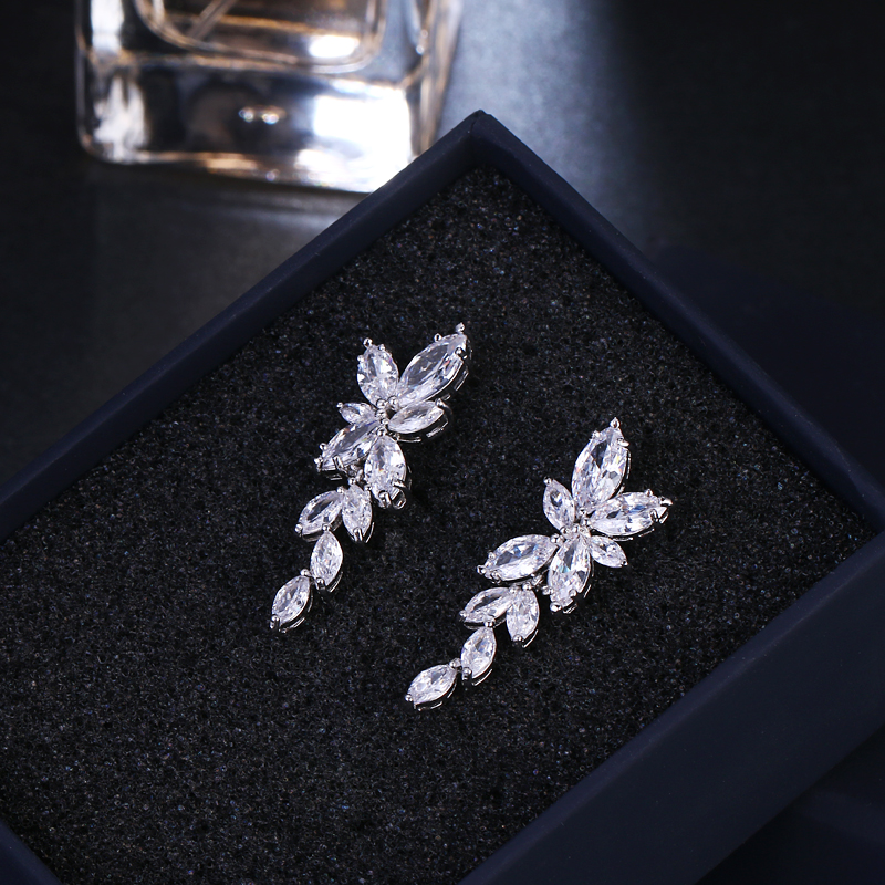 Zirkon Kristal Bunga Kupu-kupu Anting Wanita Pernikahan Bridal Menjuntai Anting-Anting