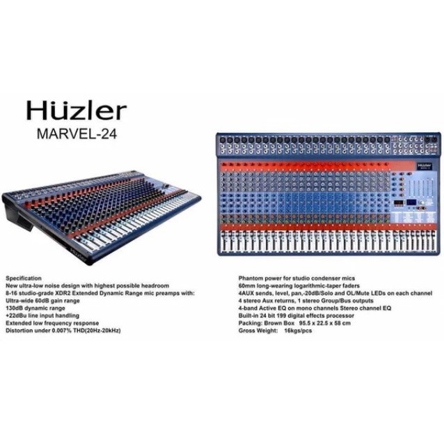 Mixer HUZLER MARVEL-24 MARVEL24 24 Channel Phantom Efek 199DSP Soundcard Original