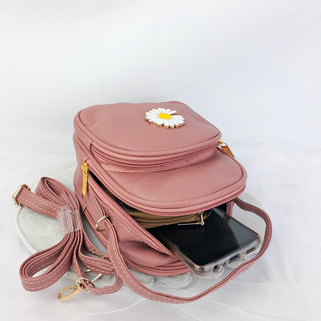 Tas Ransel MINI 3in1 Selempang Wanita Kulit Bunga Daisy Kecil Backpack Lomenia -KT030