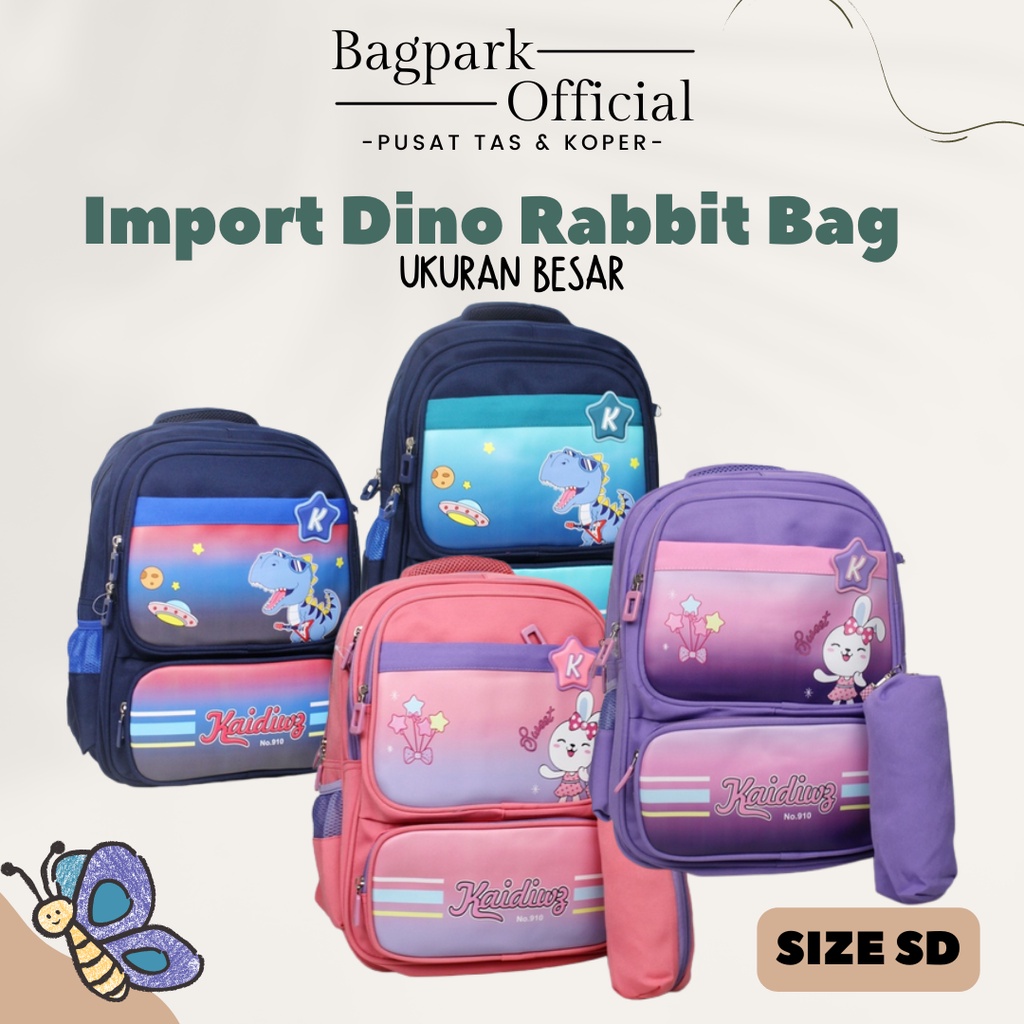 Tas Ransel Sekolah Import Anak Cewek Cowok Tas Sekolah Motif Rabbit Dinosaurus Free Kotak Pensil Terbaru