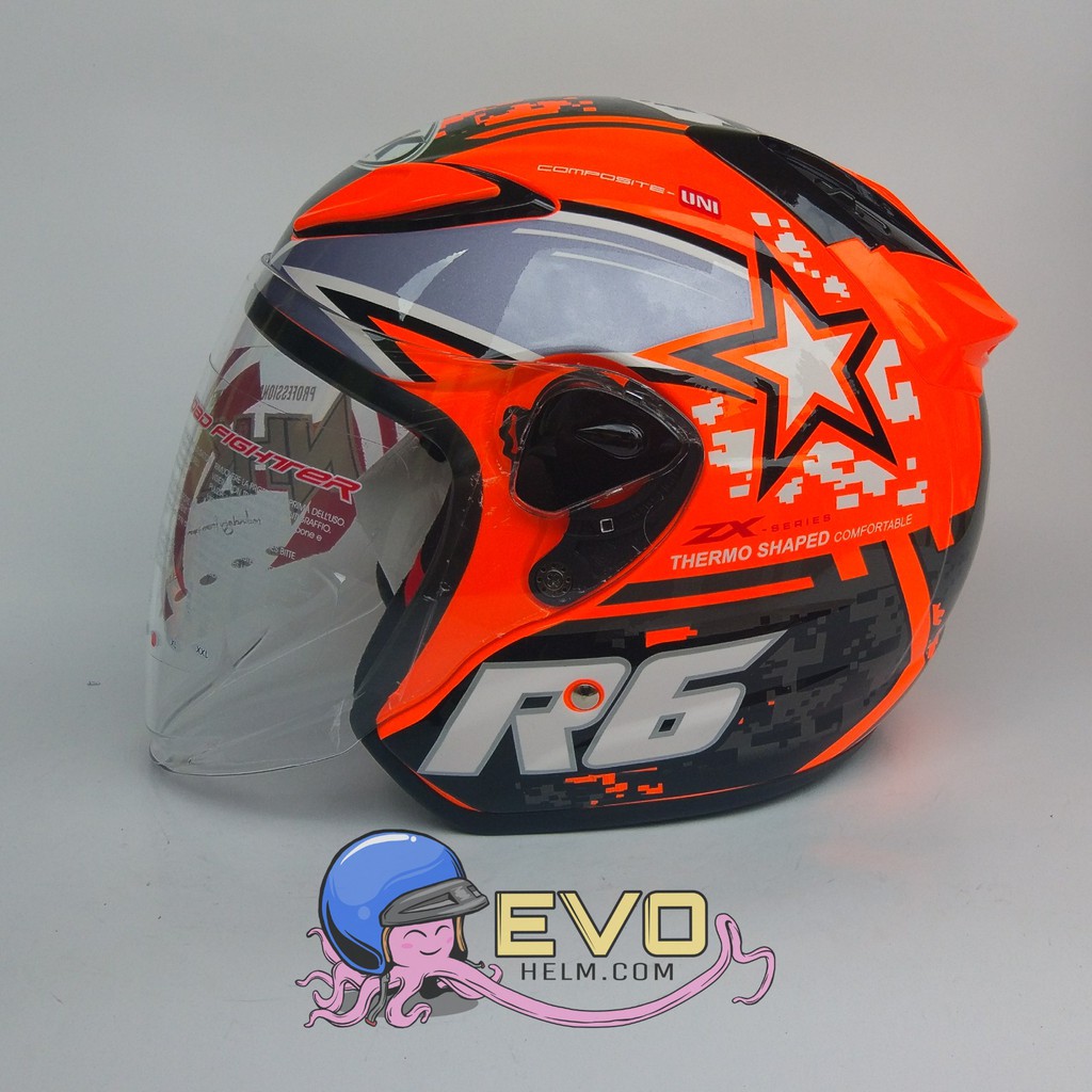 NHK R6 PIXEL SE GRAPHIC Half Face - Single Visor ORANGE FLUO - SILVER