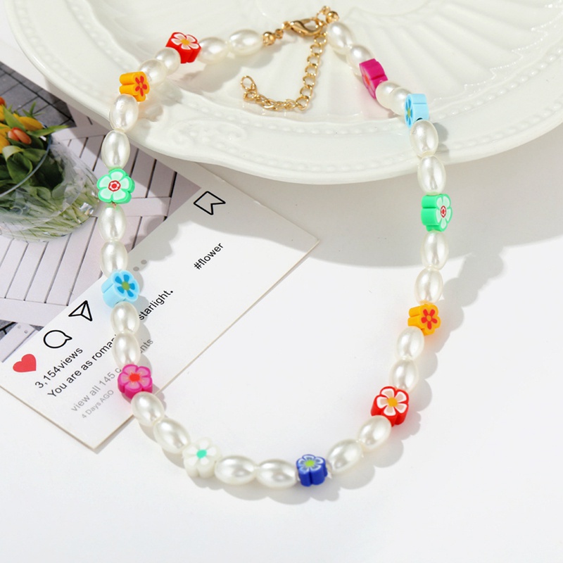 Fashion Trend Imitation Pearl Rubber Flower Necklace European And American Necklaces