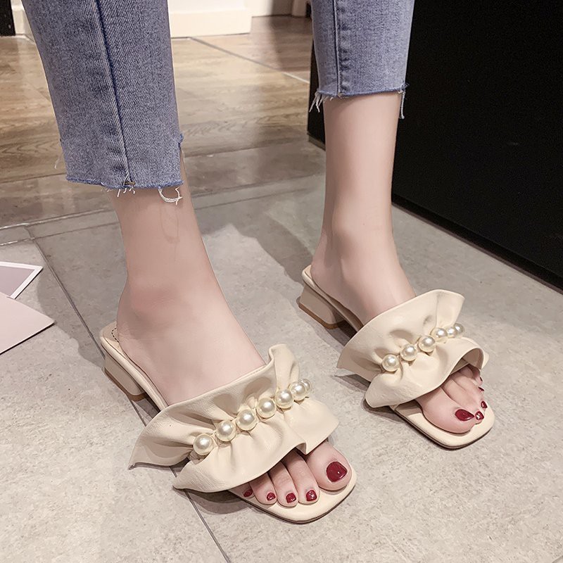 COD BAYAR DITEMPAT!!! 6756 SENDAL SANDAL WANITA HAK TAHU 4CM MODEL PITA ADA MUTIARA