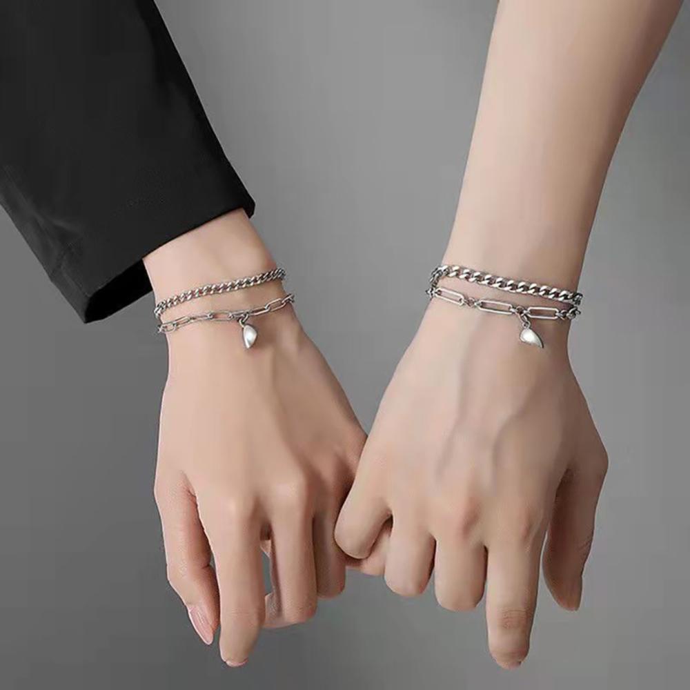 Timekey Gelang Tangan Rantai Baja Titanium Magnet Model Hati Gaya Punk Romantis Untuk Pasanganpriawanita G1U7