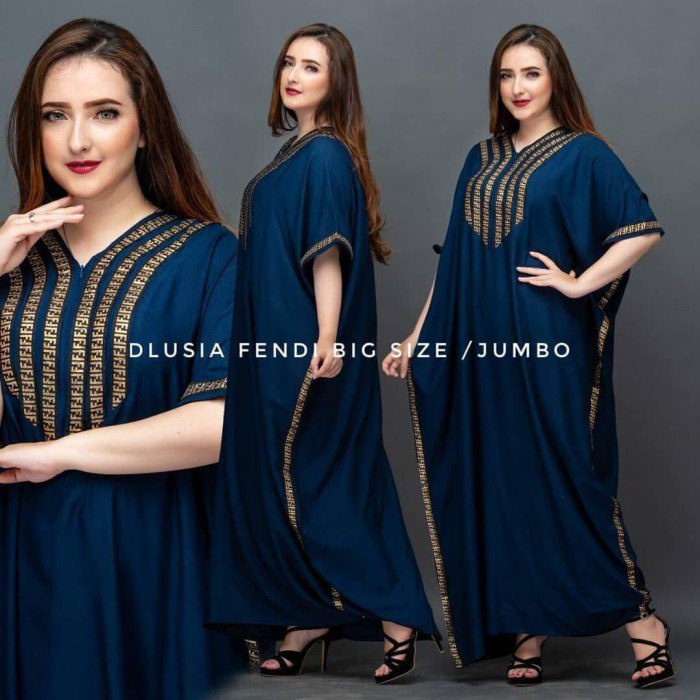 Daster Arab Dlusia Fendi Big Size  Bahan Rayon Tebal Renda Melo  LD 140 PB 140  Muat BB 100KG