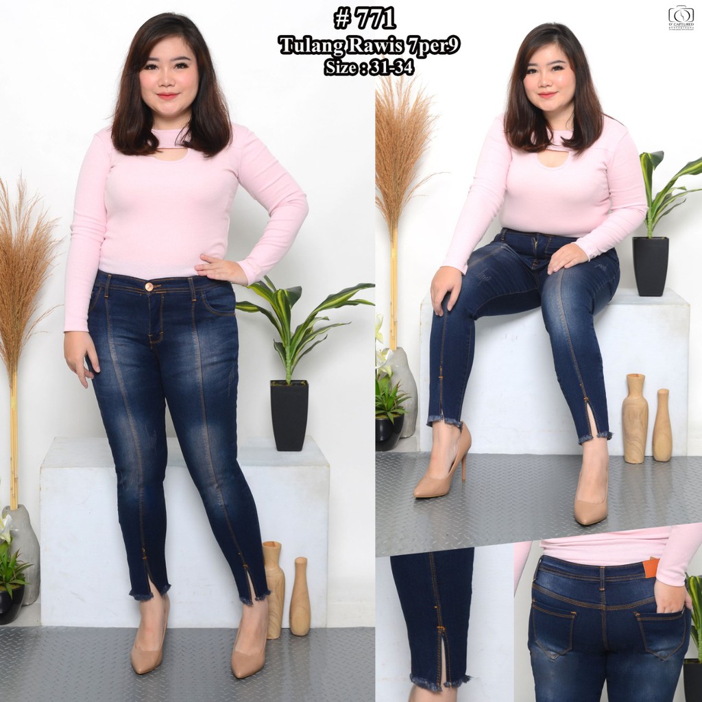 MC girl Celana Jeans Tulang Belah Depan 7/9 / Celana Jeans Jumbo 7/9 /Celana Jeans Jumbo