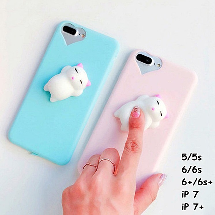 FOR IPHONE 5/5S/SE, 6/6S, 6 PLUS/6S PLUS, 7, 7 PLUS - SQUISHY LAZY CAT SQUEEZE SOFT SILICONE CASE
