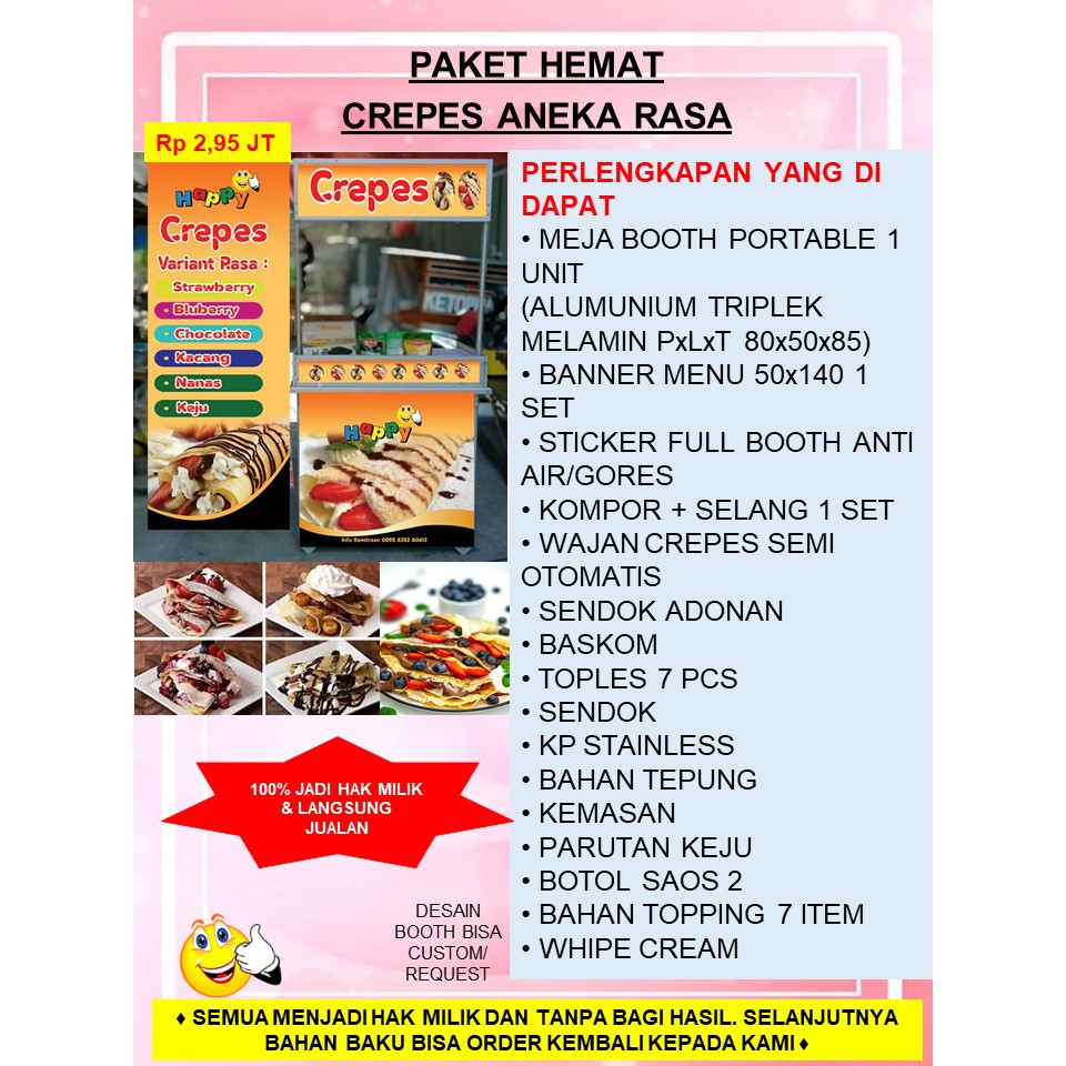 

PAKET HEMAT FRANCHISE MAKANAN CREPES ANEKA RASA CRISPY KEKINIAN - GEROBAK BOOTH PORTABLE KEMITRAAN