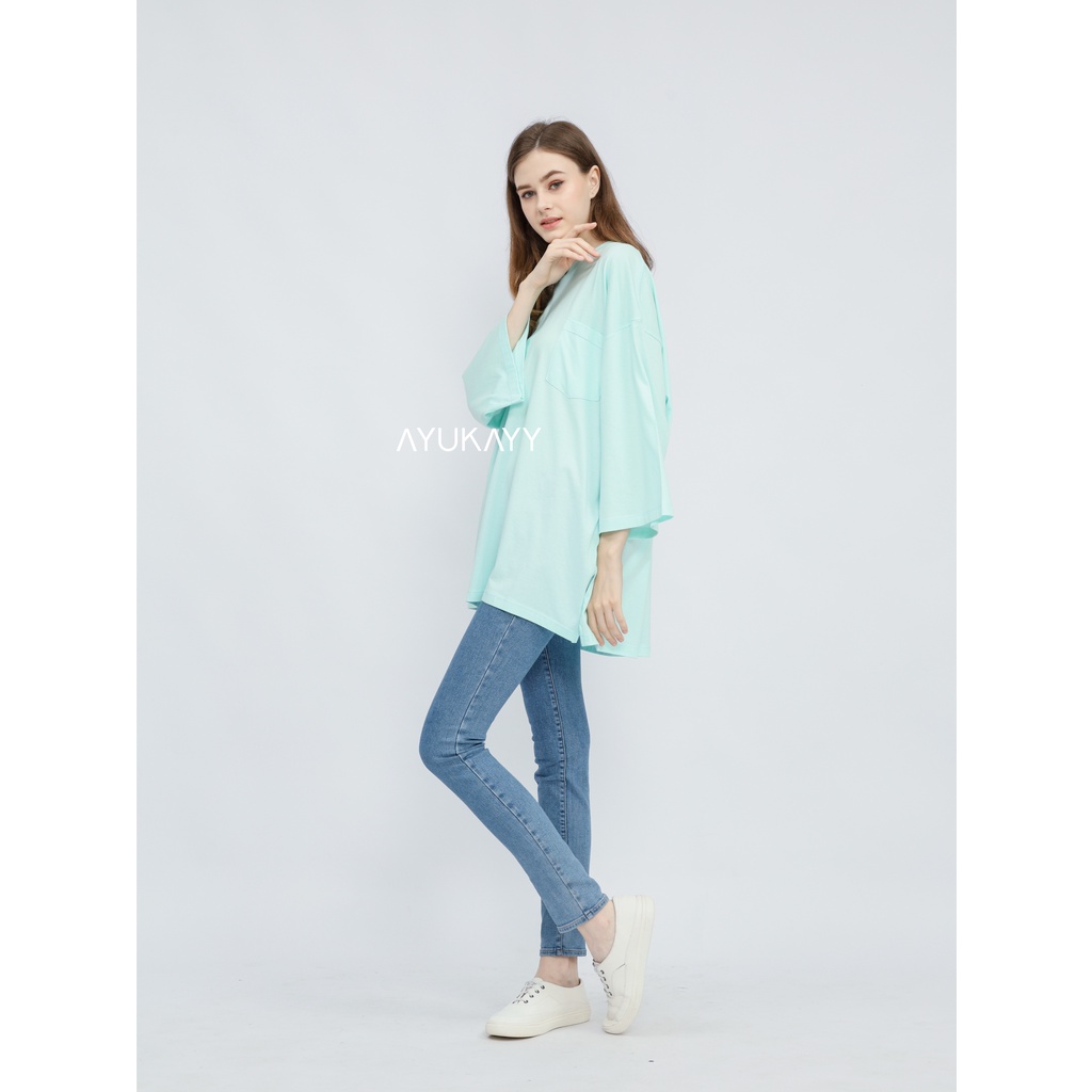 KAOS OVERSIZED SLIT DAILY TOP JUMBO XXL BASIC POLOS LENGAN 7/8 COTTON COMBED 30S WITH POCKET