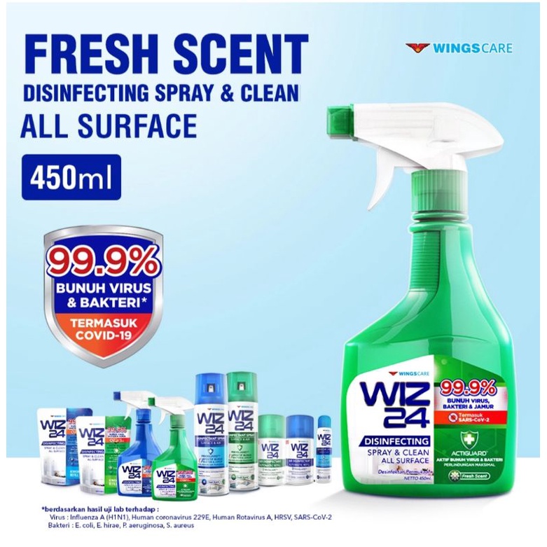 WIZ24 Disinfektan Spray & Clean - Fresh Scent 450 ml