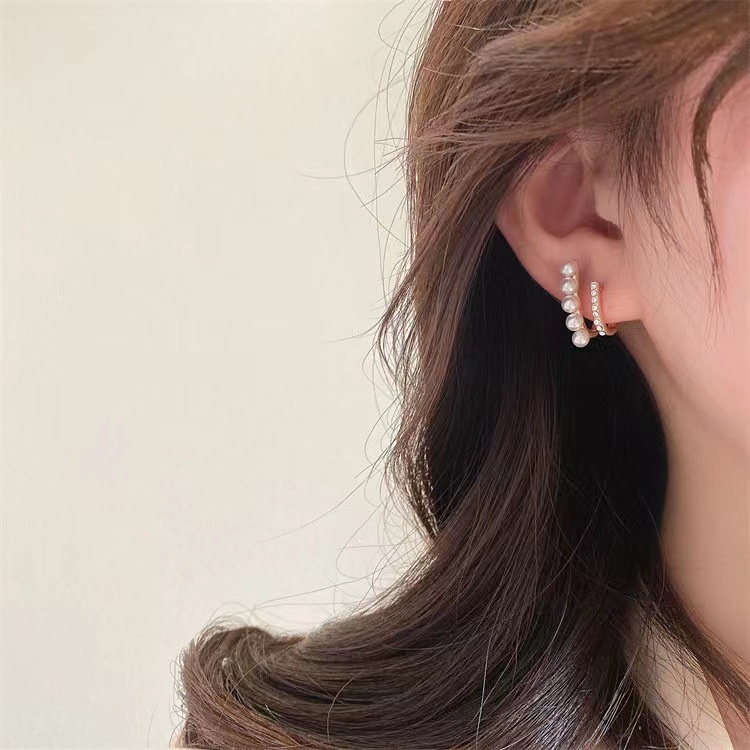 Anting Mutiara Dua Lapis Gaya Korea Untuk Wanita