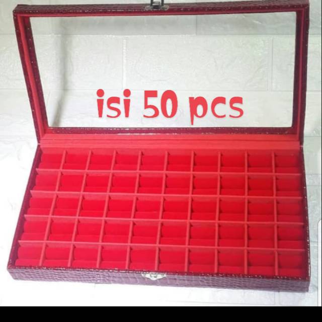 Kotak cincin batu akik isi 50 pcs tutup kaca super mewah