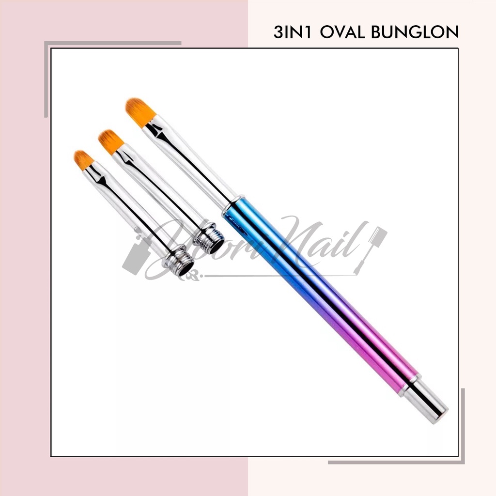 3in1 oval bunglon brush nail art set gel brush nails kuas nailart