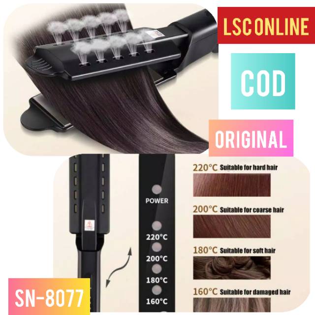 Alat Catokan Rambut SONAR Profesional Rebonding Suhu Wet And Dry Hair Straightener Sn 8077