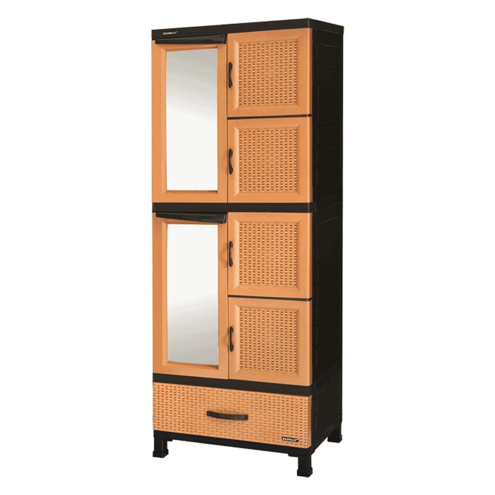 Lemari Pakaian Plastik Cermin + Laci Napolly Rotan