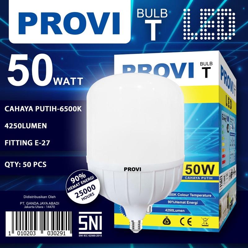 BOHLAM BOLA LAMPU LED PROVI 50W 50WATT GARANSI 1 TAHUN SANGAT TERANG LED KAPSUL CAPSULE