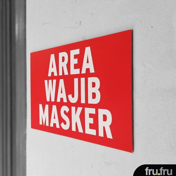 

✨BISA COD✨ Sign Petunjuk AREA WAJIB MASKER Merah Putih (M)