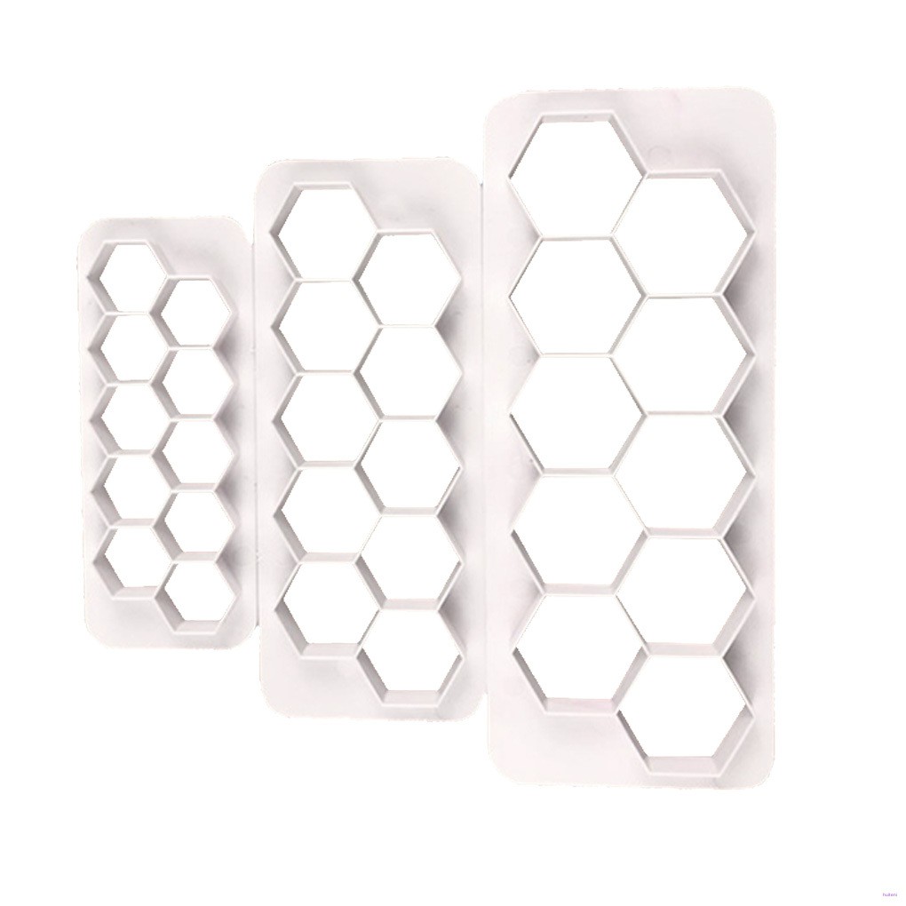 3pcs Cetakan Adonan Kue Biskuit Bentuk Hexagon Geometri Bahan Plastik