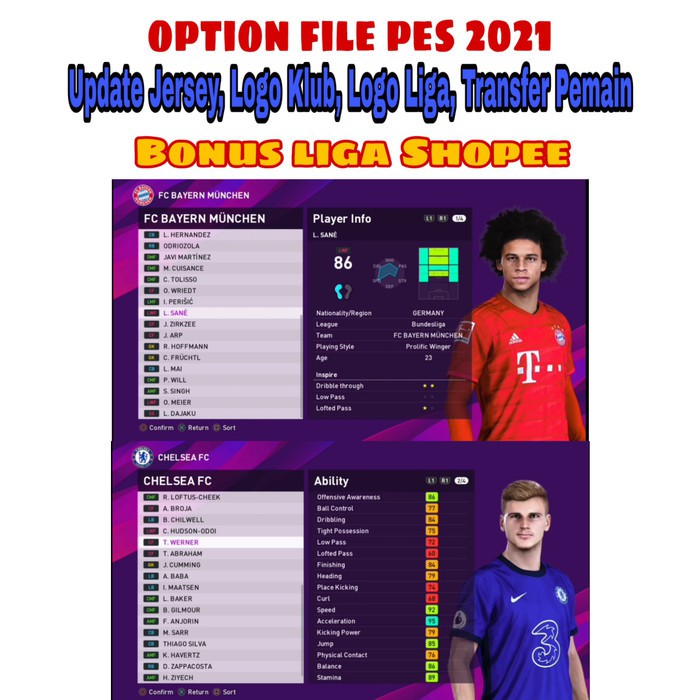 Free Ongkir Option File Patch PES PS4 Efootbal PES 2021 / PES 2021 / PES 21 Jersey Free ongkir