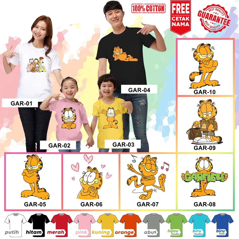 [FREE NAMA!!] Baju Kaos ANAK DAN DEWASA GARFIELD BANYAK MOTIF