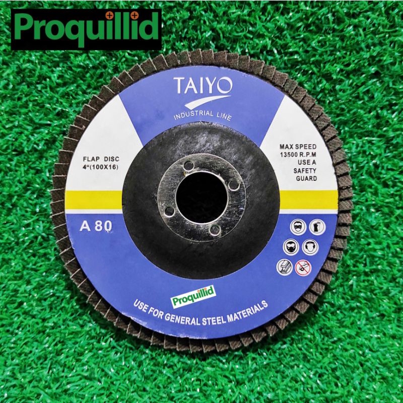 TAIYO MATA GERINDA 4" GRIT #80 TAIYO AMPLAS SUSUN FLAP DISC 4 INCH 4IN GRIT A80 A 80 TAIYO FLAP DISC