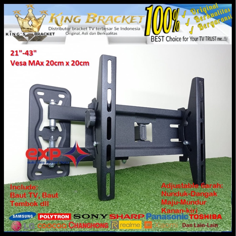 Bracket TV SHARP 14 s/d 43 inch 6 ARAH FULL BESI SUPER KOKOH GARANSI 100% ORI