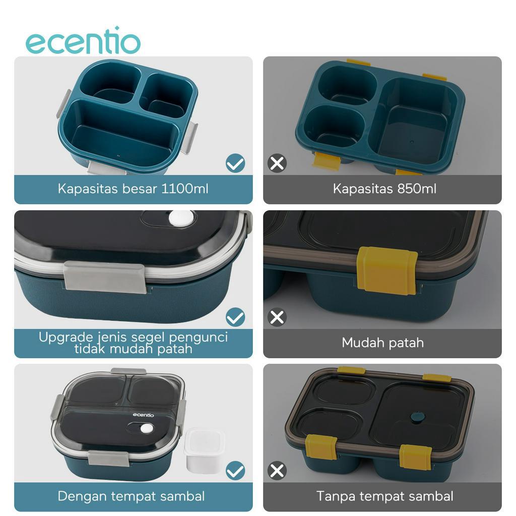 ecentio lunch box 3 Grid 850ml kotak Kotak Bekal Makan Anti Tumpah